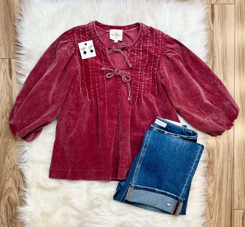 Umgee Acid Wash Corduroy Top