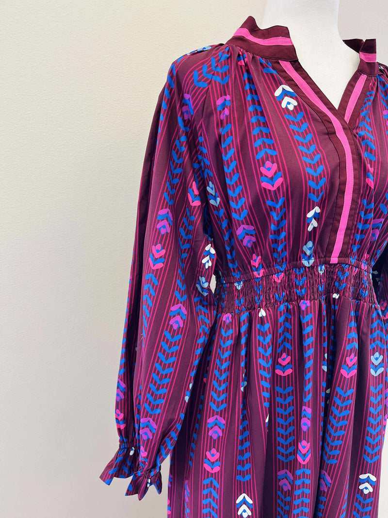 Umgee Burgundy Mixed Print Dress