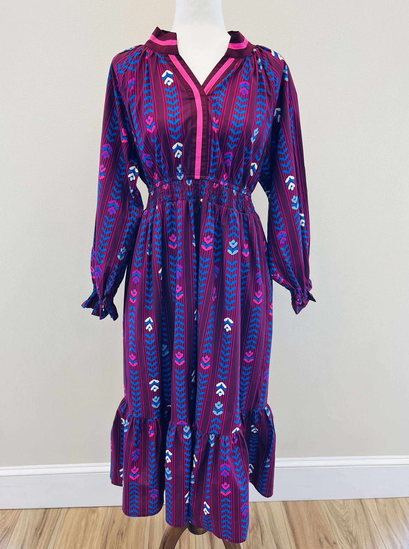 Umgee Burgundy Mixed Print Dress
