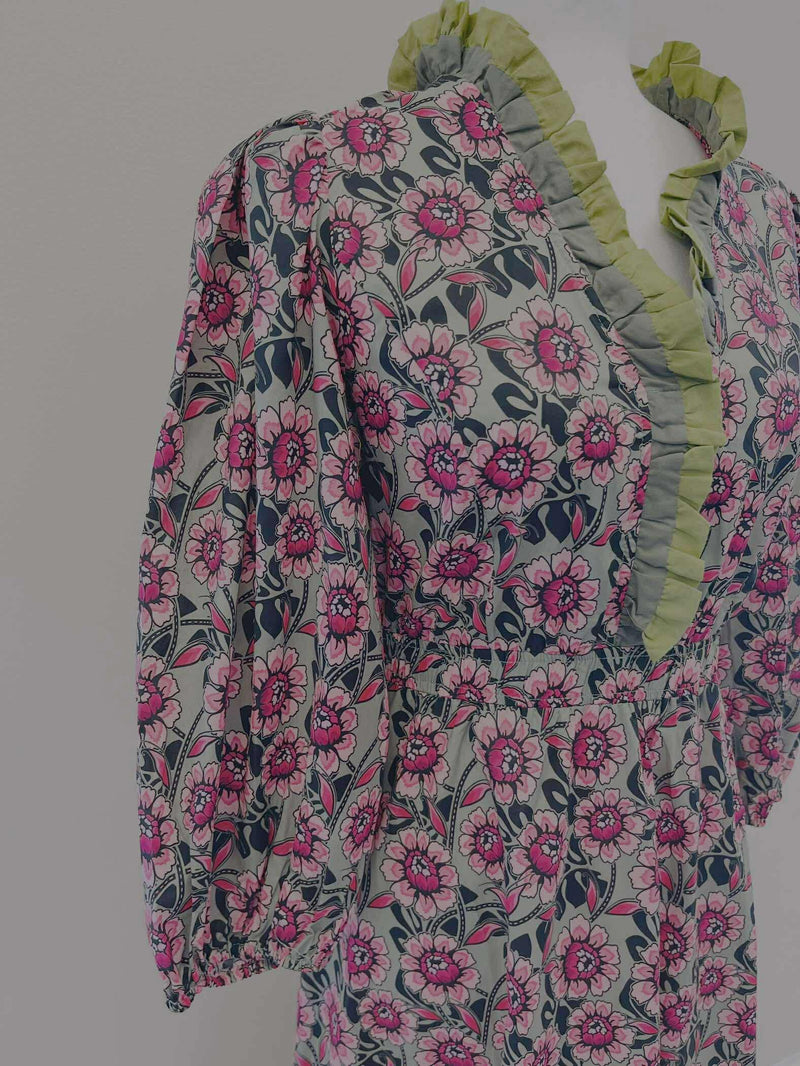 Umgee Sage Mixed Floral Print Dress