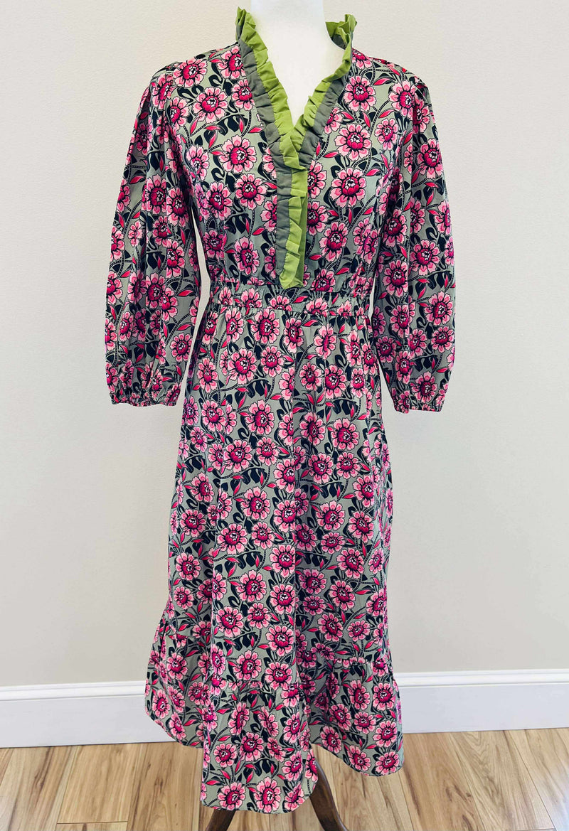 Umgee Sage Mixed Floral Print Dress