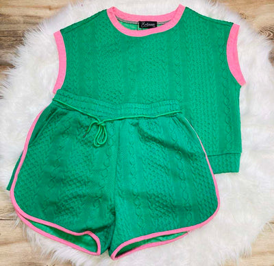 Green & Pink 2 piece short set - Mini Mee Boutique