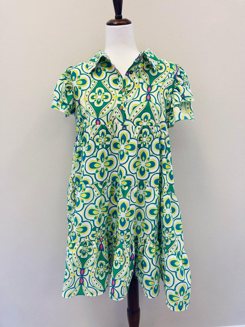 Green Pattern Dress - Mini Mee Boutique