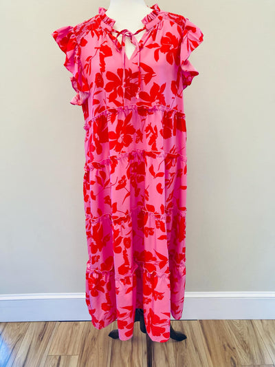 Red Floral Pattern Maxi Dress