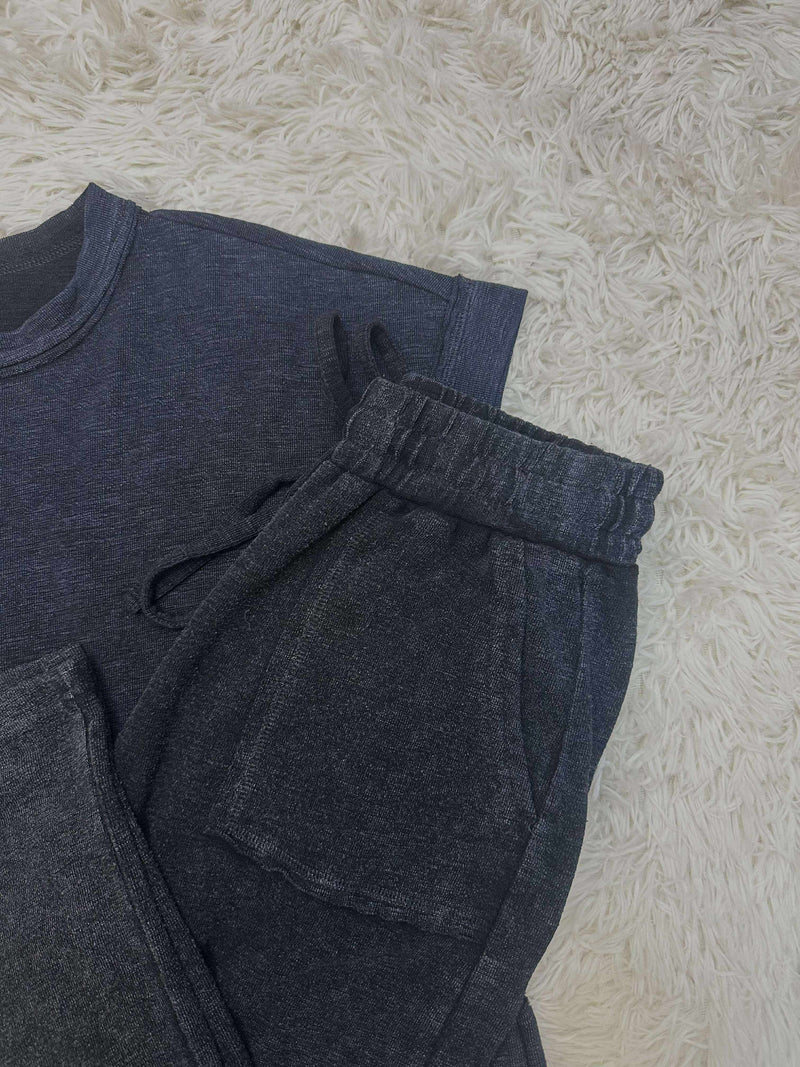 Zenana Washed Short Sleeve Pant Set Black