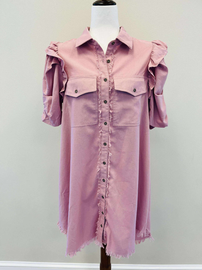 GIGiO Light Mauve Linen Button Up Dress