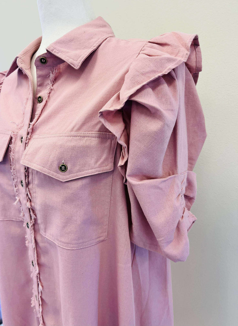 GIGiO Light Mauve Linen Button Up Dress