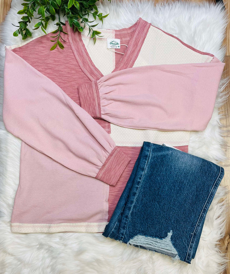 Color Block V Neck Sweater Top