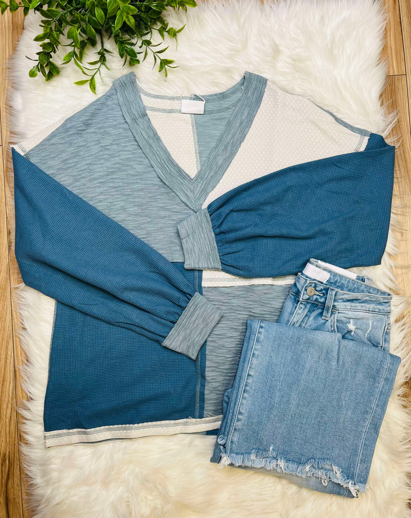 Color Block V Neck Sweater Top