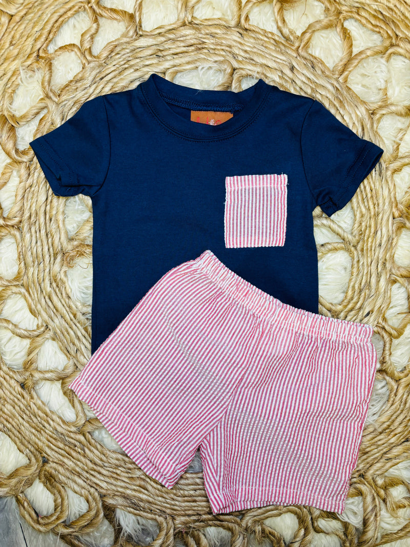 Baby Boys Navy Blue and Red Boxer set