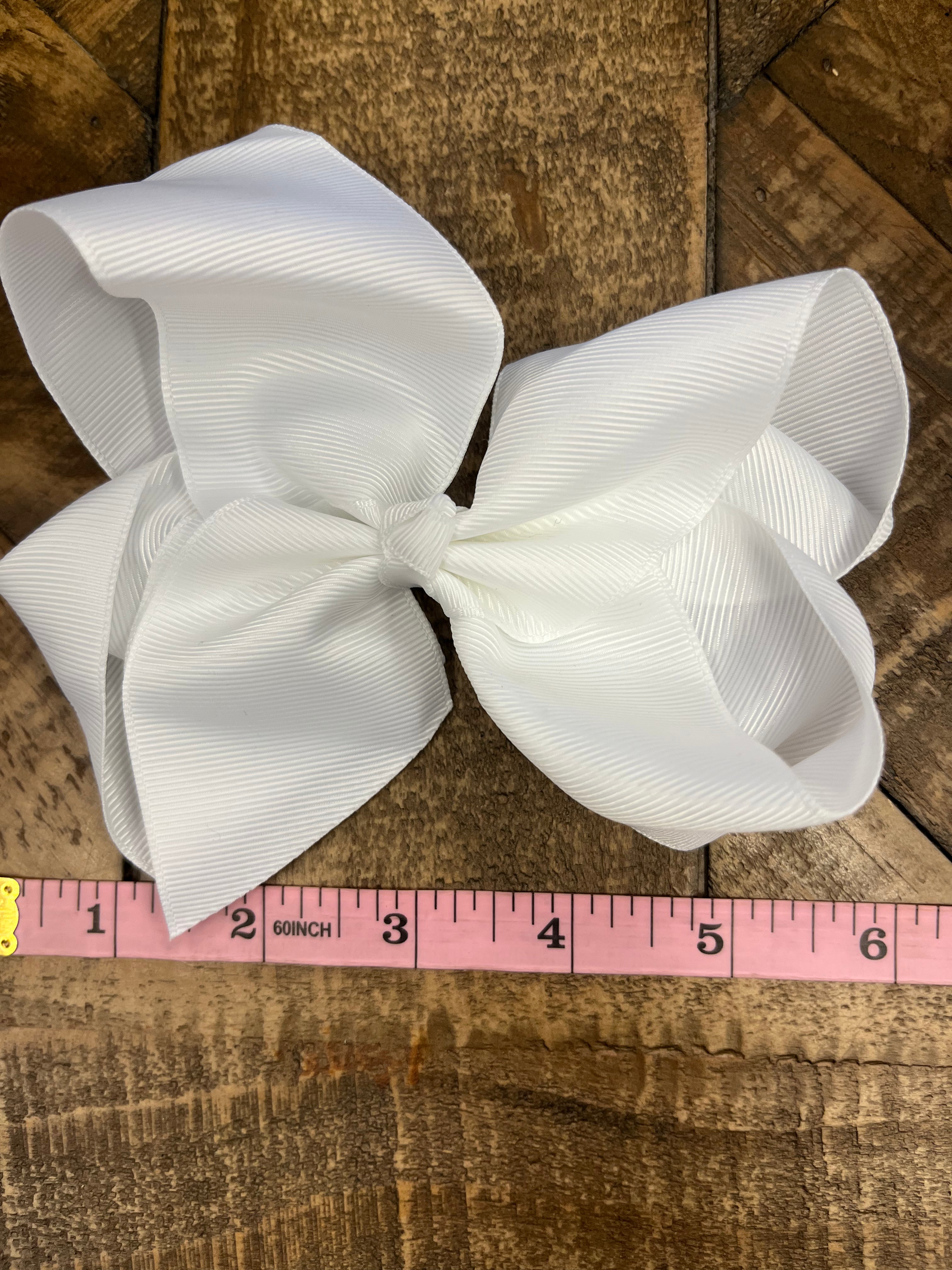 Hair Bow 6” Alligator Clip - White