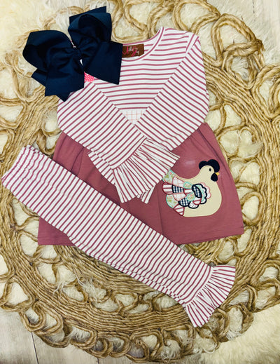 Girl's Mauve Stripe Chicken Set - Mini Mee Boutique