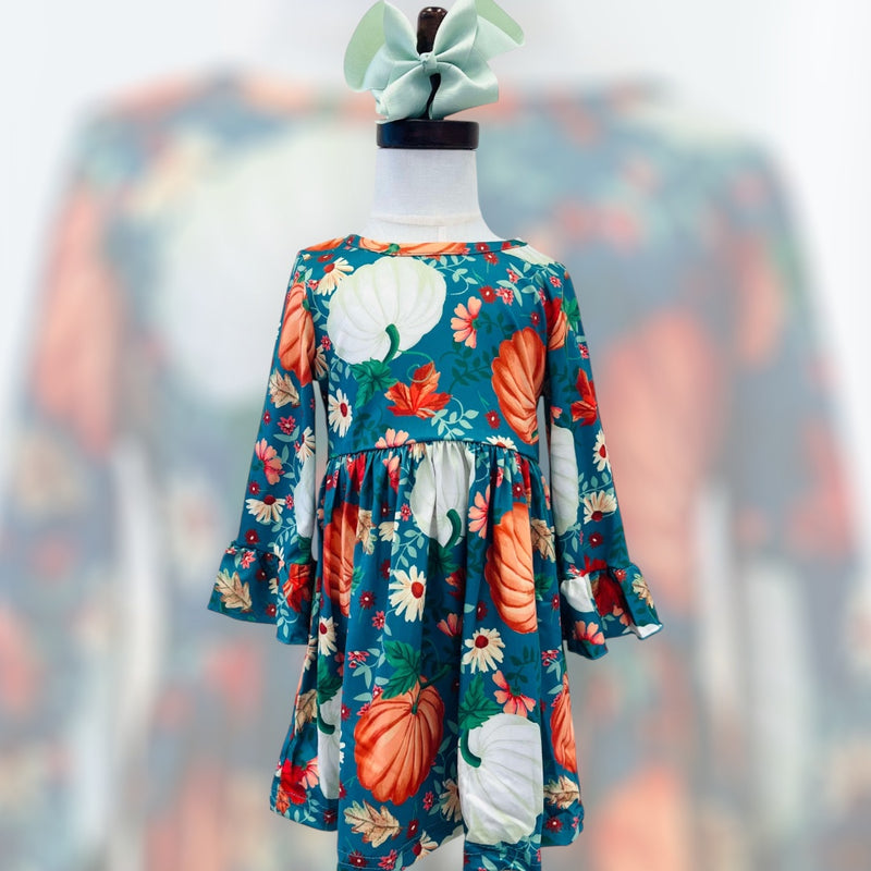 Girls Fall Pumpkin Print Dress