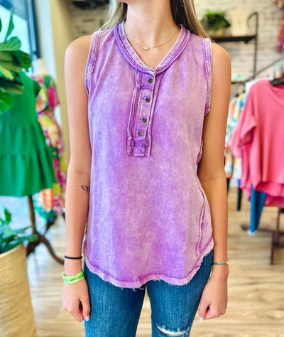 Zenana Lavender Acid Wash Sleeveless Top - Mini Mee Boutique