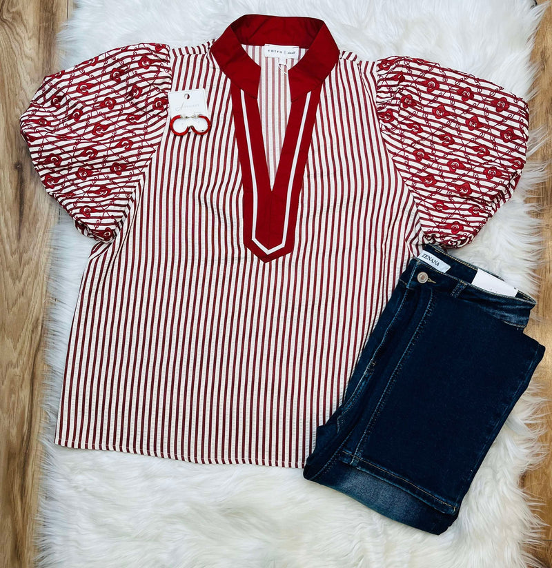Entro Burnt Orange Mixed Print Puff Sleeve Top
