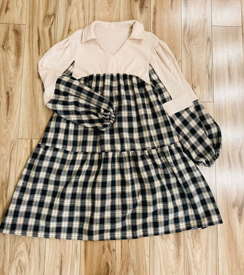 Women’s Curvy Evermmee Tan Plaid Dress - Mini Mee Boutique