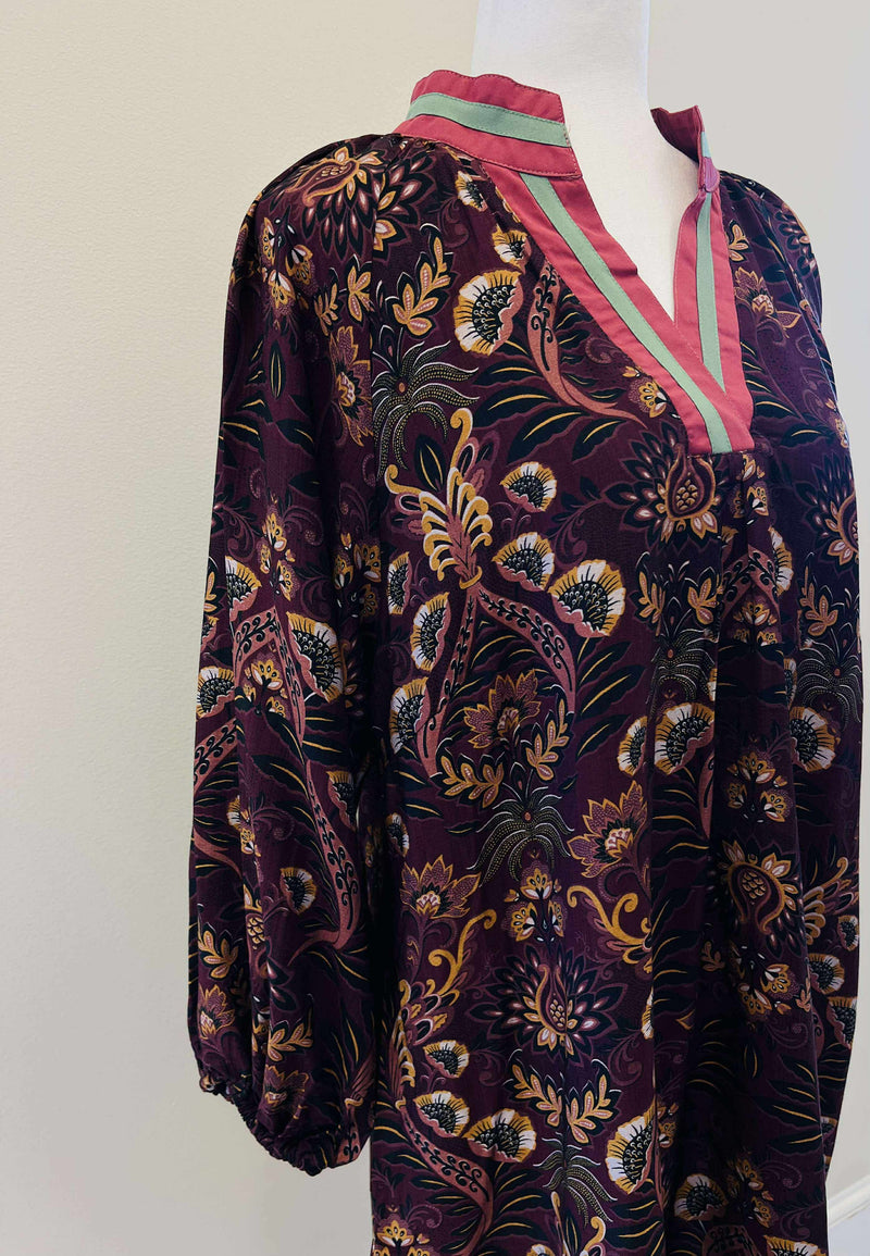 Women’s Umgee Split Neck Wine Floral Dress