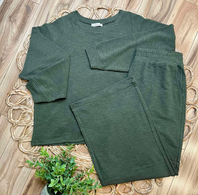 Zenana Curvy Long Sleeve Lounge Set Olive