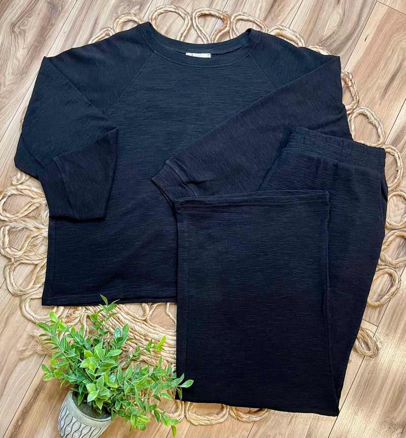 Zenana Curvy Long Sleeve Lounge Set Black