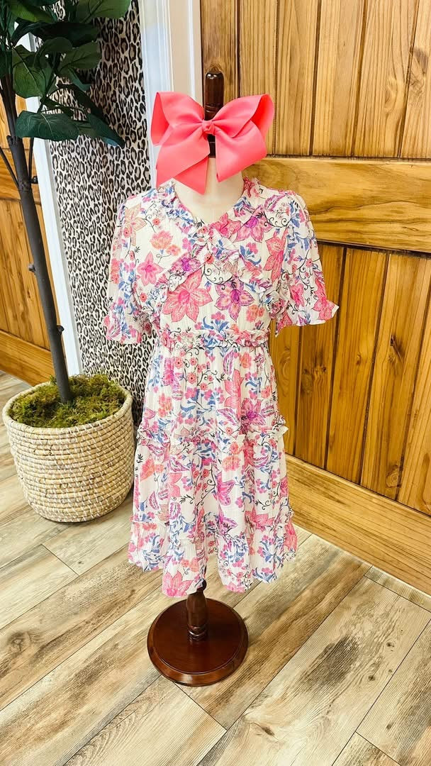 Girls Pink and Purple Floral Print Dress by Hayden