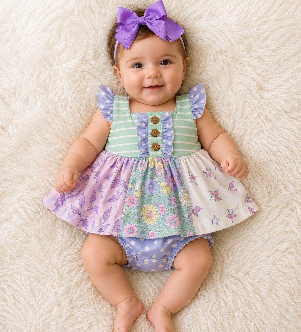Girls Pastel Bloom Ruffle Bubble Romper