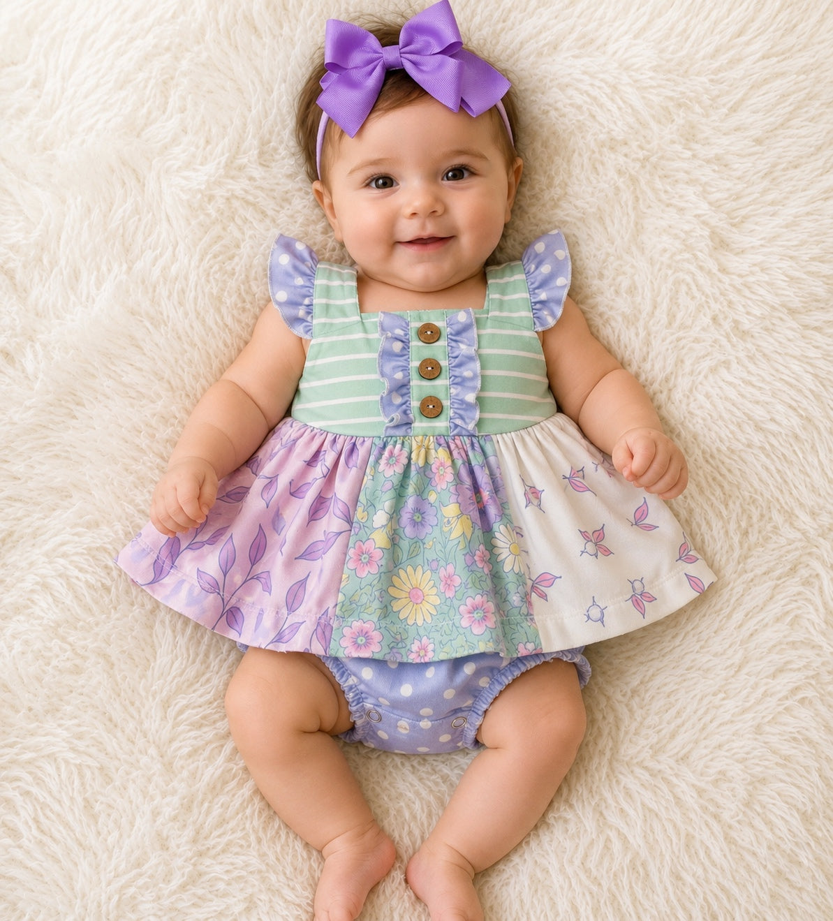 Girls Pastel Bloom Ruffle Bubble Romper