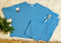 Women’s Short Sleeve Ribbed Drawstring pant sets Sky Blue
