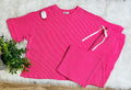 Women’s Ribbed Short Sleeve Drawstring Pants Set Hot Pink