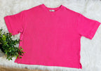 Women’s Ribbed Short Sleeve Drawstring Pants Set Hot Pink