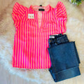 Women’s Evermmee Pink and Orange Ruffle Sleeve Top