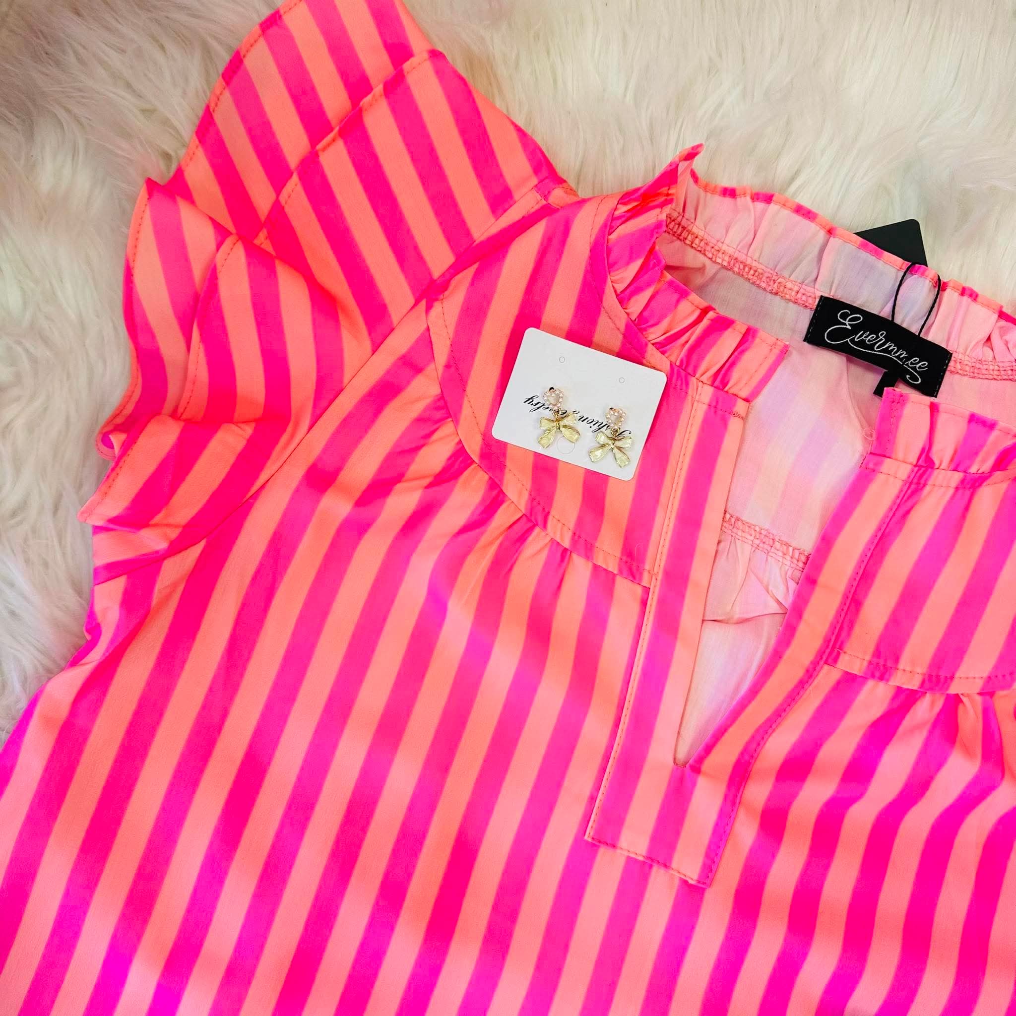Women’s Evermmee Pink and Orange Ruffle Sleeve Top