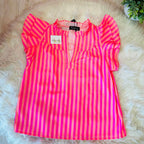 Women’s Evermmee Pink and Orange Ruffle Sleeve Top