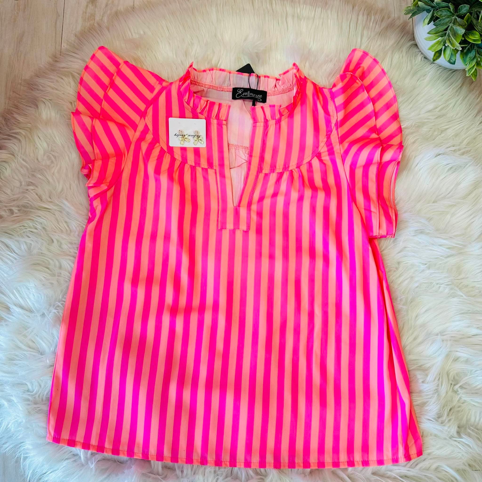 Women’s Evermmee Pink and Orange Ruffle Sleeve Top