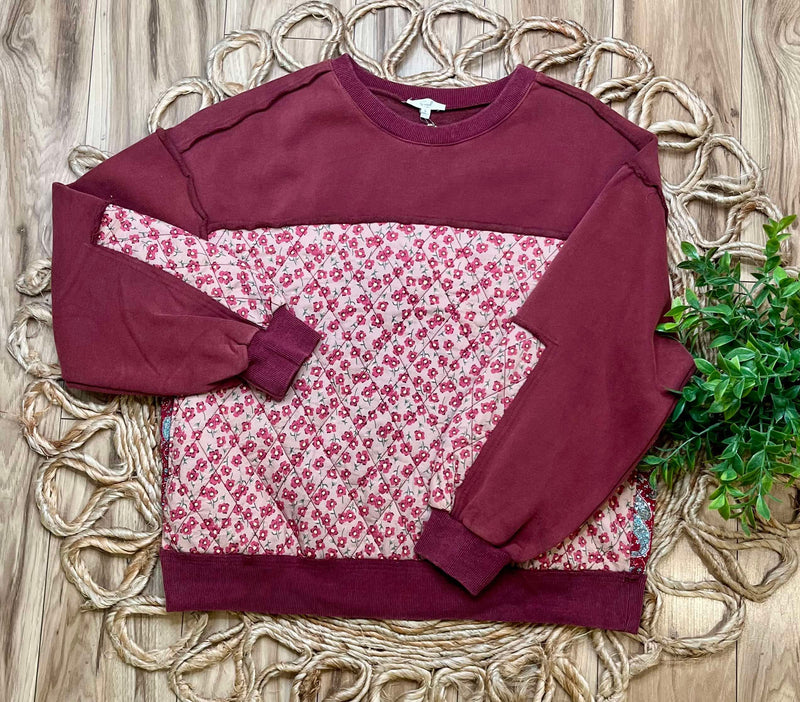 Easel Mulberry Fields Mixed Print Crewneck Top