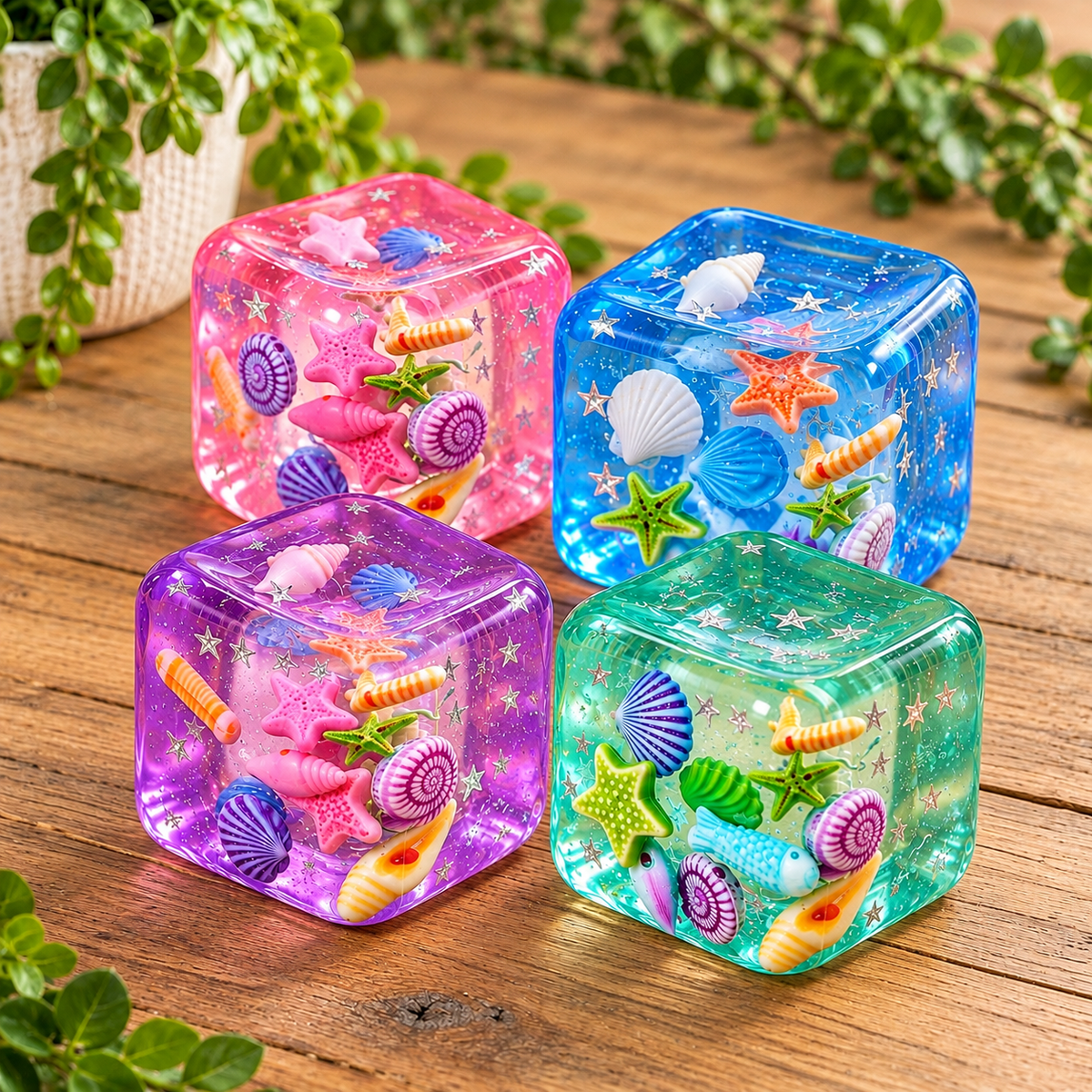 Under the Sea Squishy Toy Cube size 1.5x1.5 Ages 3+ Gel Filled