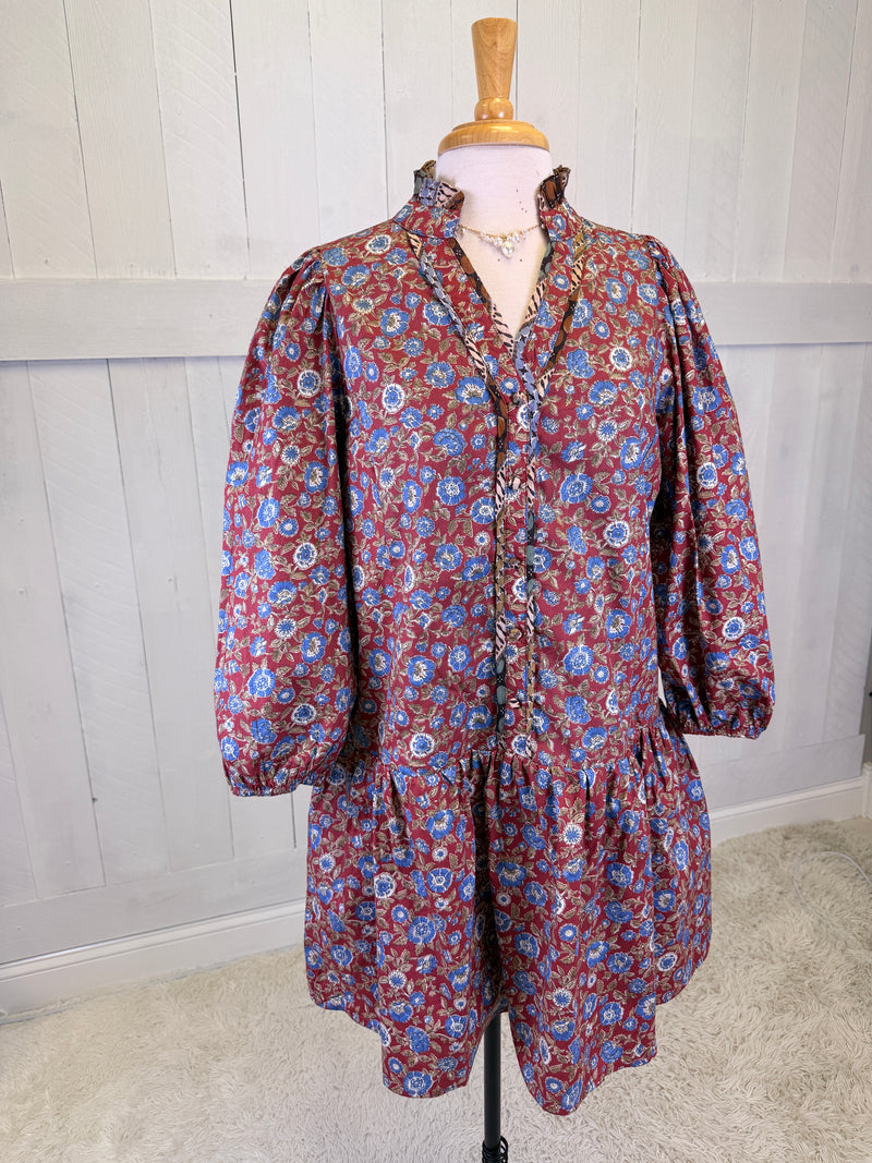 Women’s Wine Mixed Floral Dress