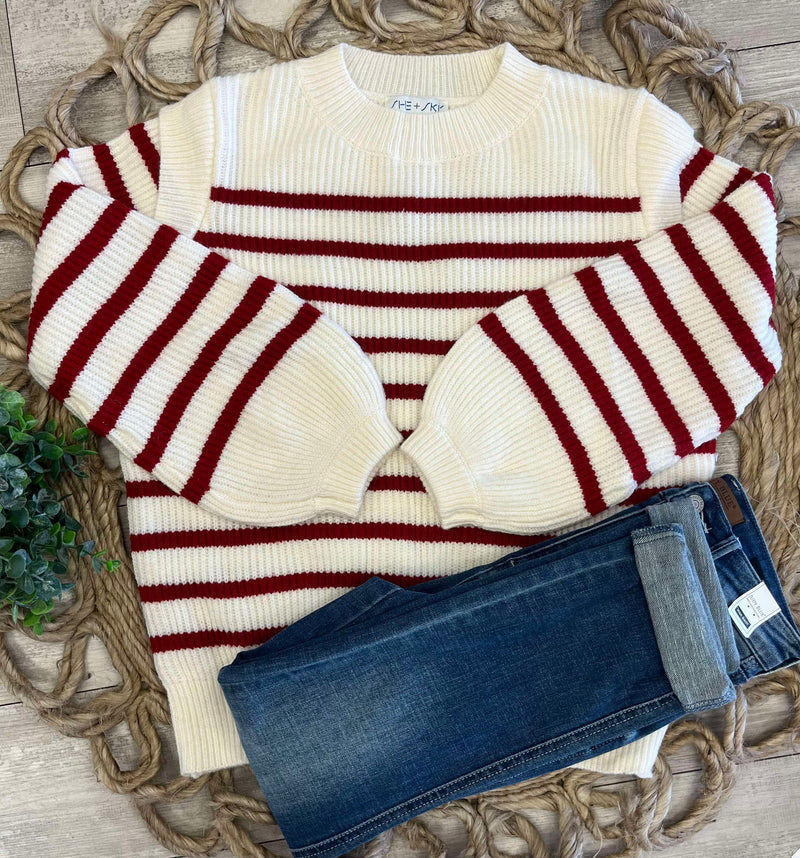 Women’s Cream and Red Stripe Sweater Top