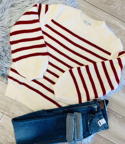 Women’s Cream and Red Stripe Sweater Top