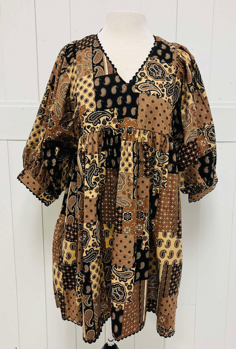 Women’s GiGiO Patchwork Ballon Sleeve Dress