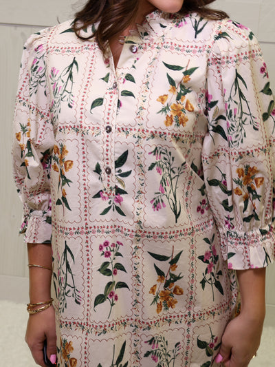 Ivory Floral Button Shift Dress