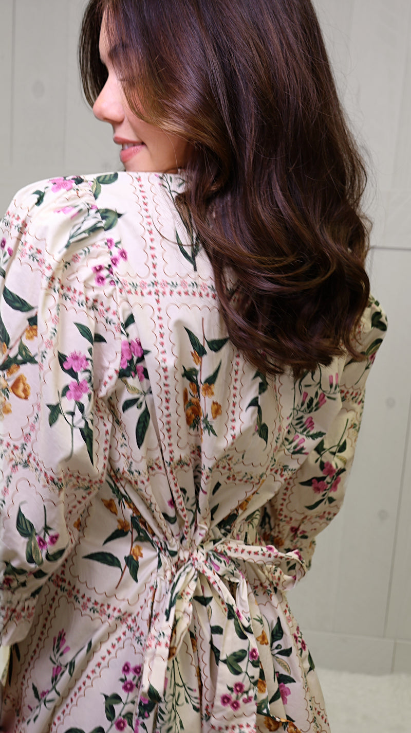 Ivory Floral Button Shift Dress