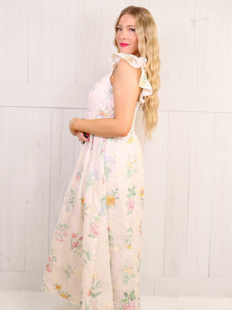 Ivory Floral Embroidered Dress