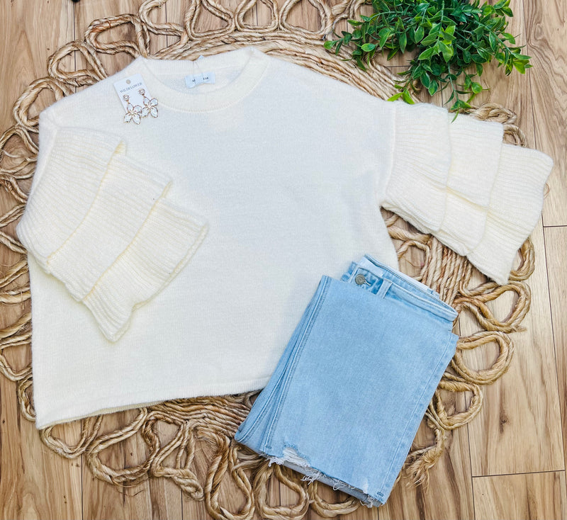 Ivory Ruffle Sleeve Sweater Top