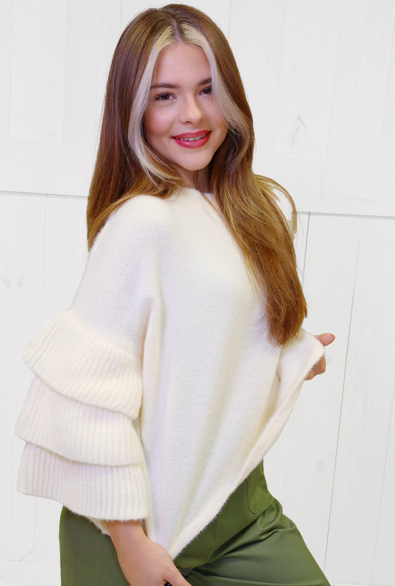 Ivory Ruffle Sleeve Sweater Top