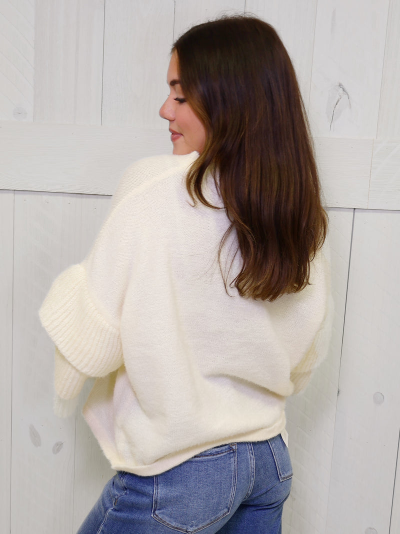 Ivory Ruffle Sleeve Sweater Top