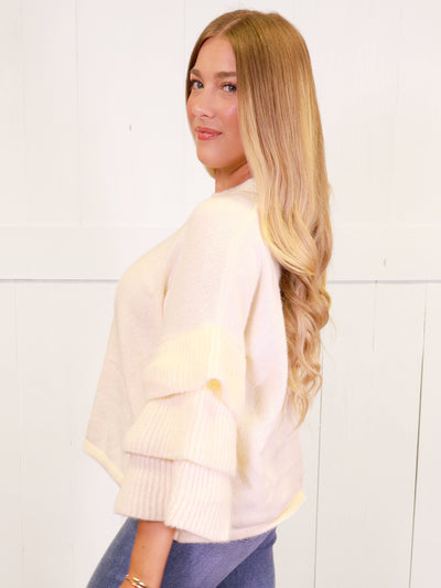 Ivory Ruffle Sleeve Sweater Top
