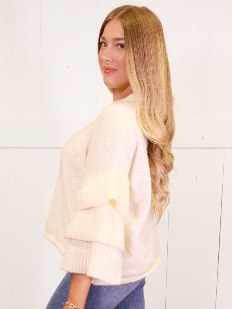 Ivory Ruffle Sleeve Sweater Top