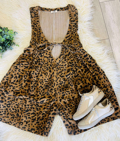 J Her Leopard Denim Front Tie Romper