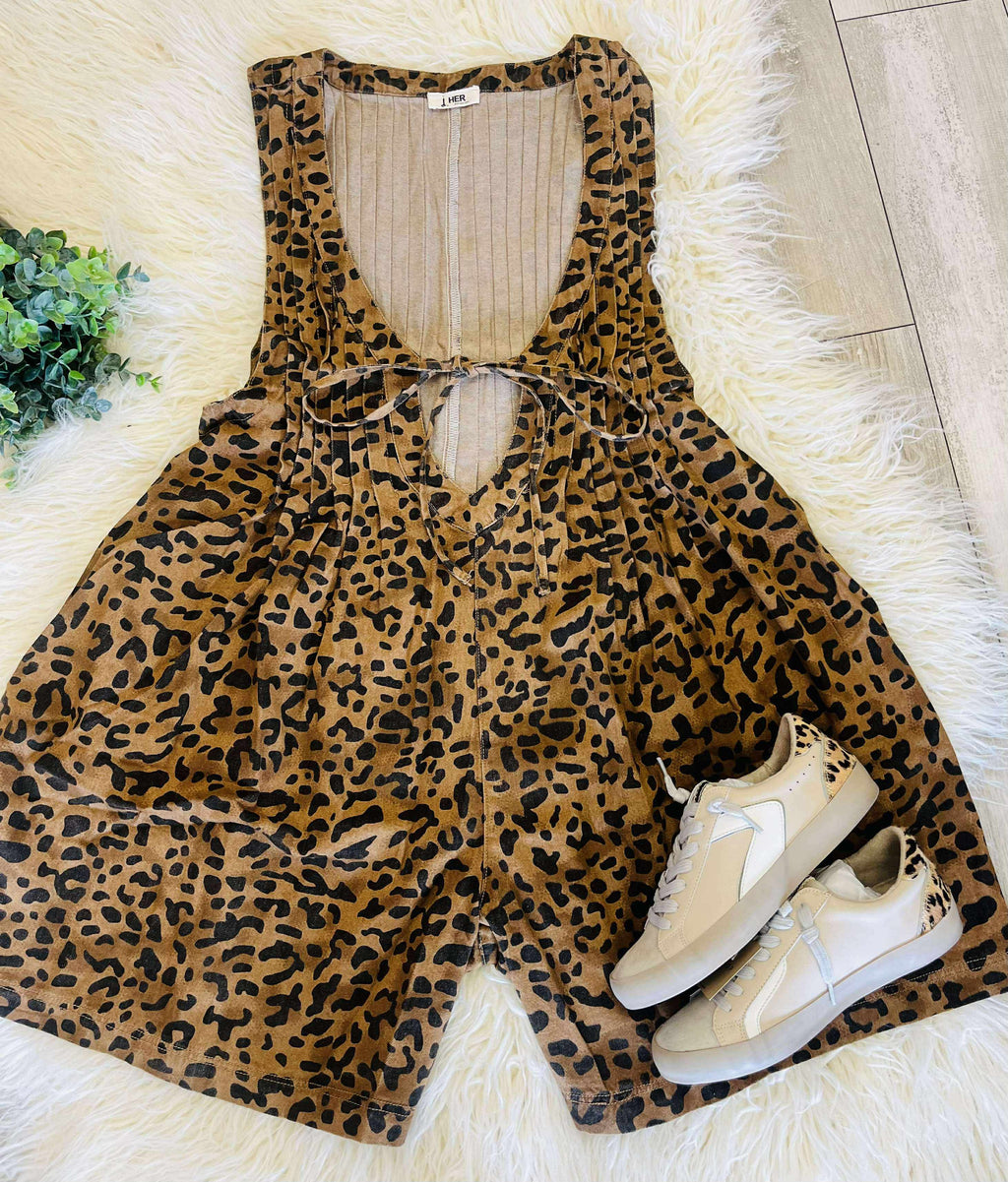 J Her Leopard Denim Front Tie Romper Women's