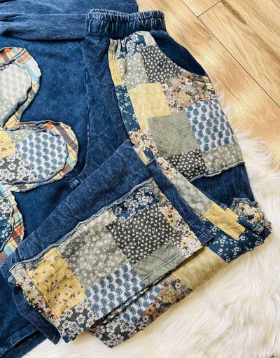 J Her Navy Daisy Patchwork Pant Set